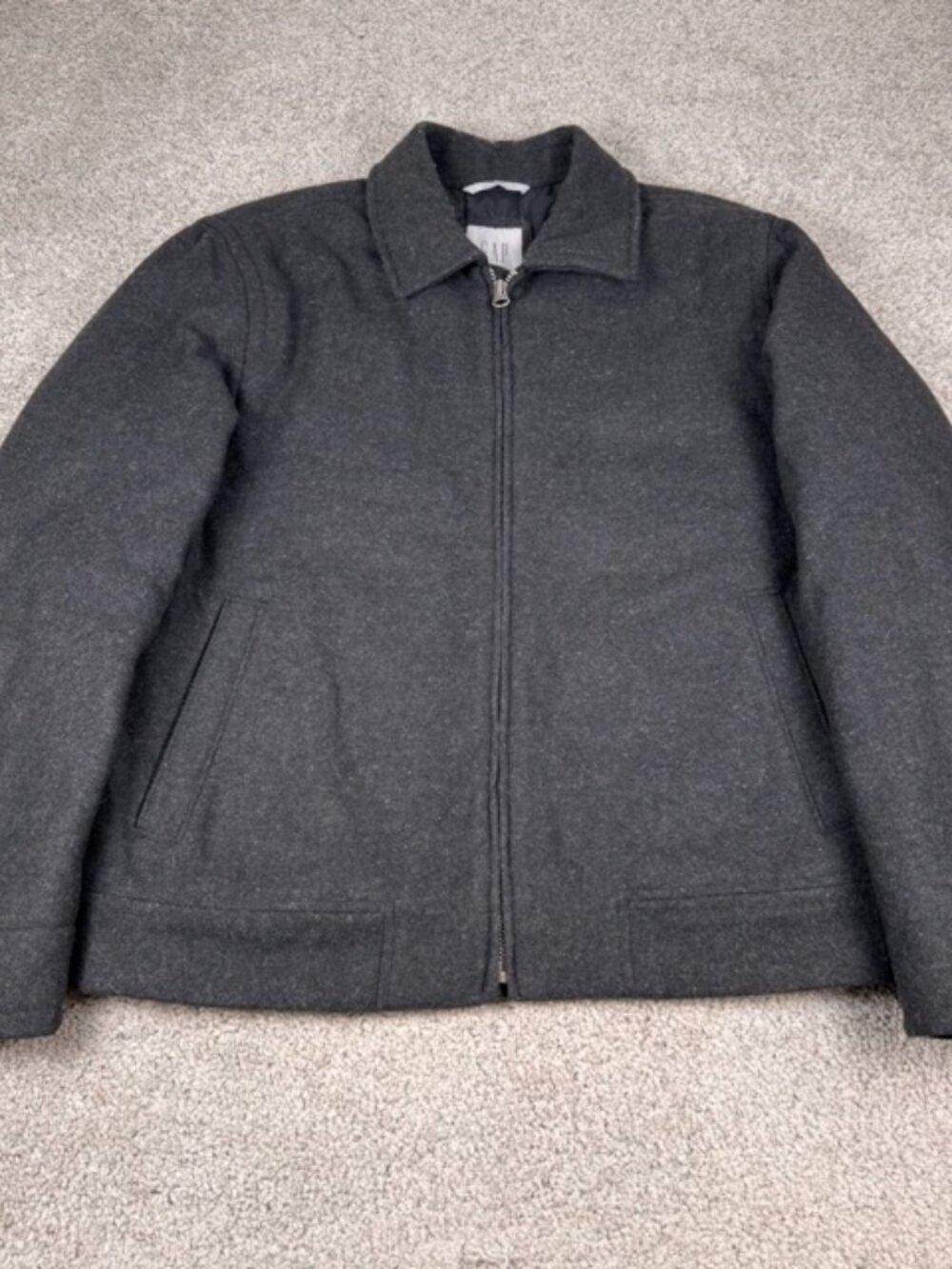 Vintage Gap Wool Blend Bomber Jacket Men’s M Gray Full Zip Quilted Lining Y2K